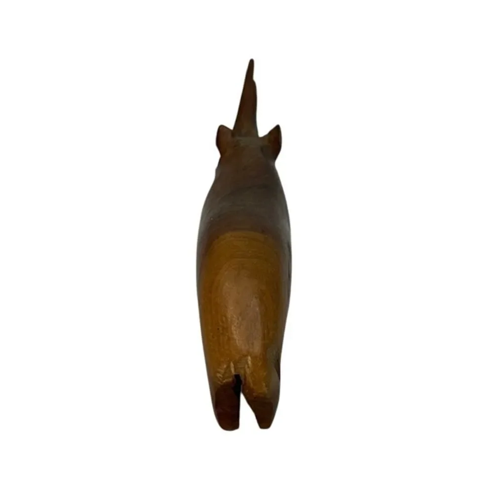 Wooden African Rhinoceros Figurine Hand Carved Solid Wood